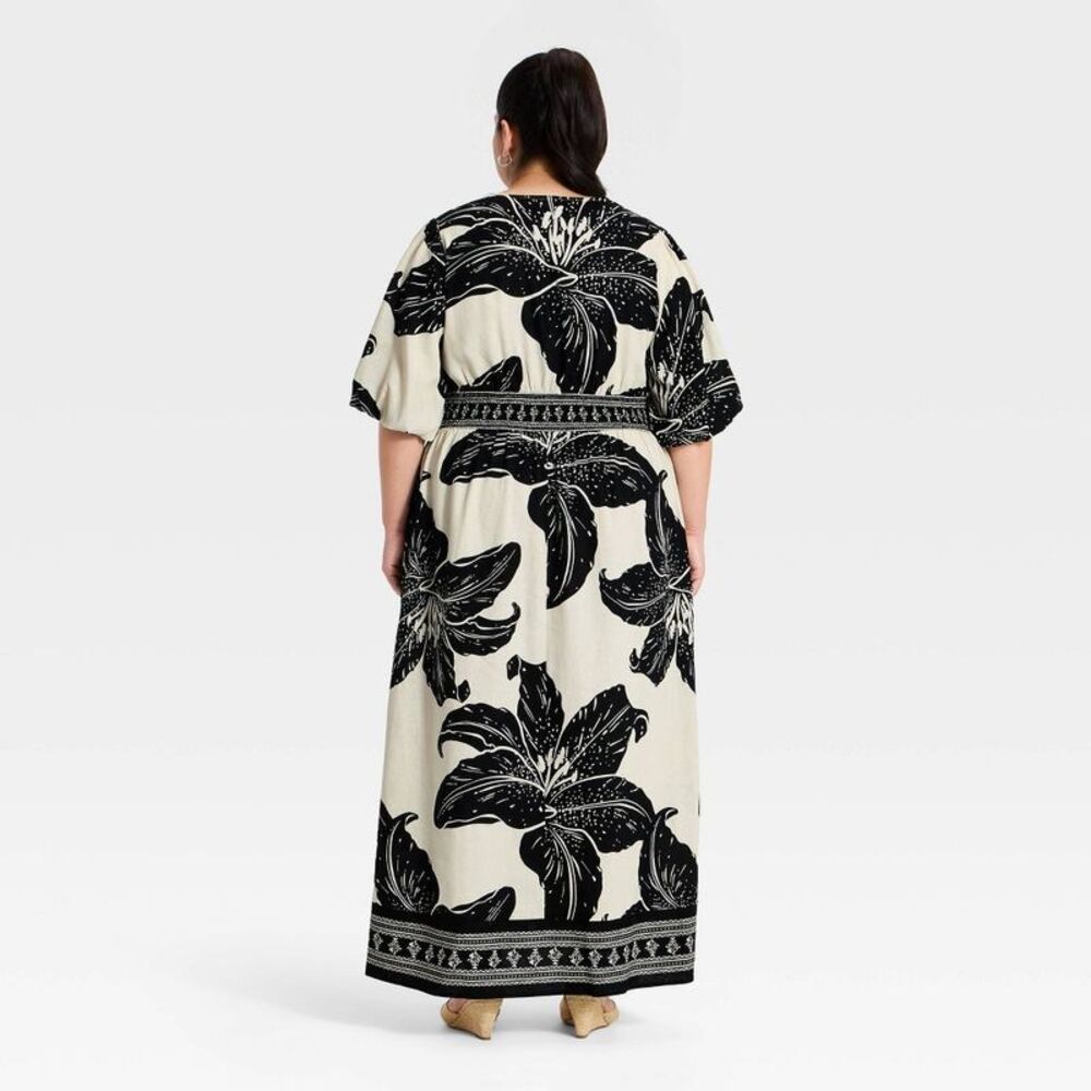 Ava & Viv - Women's Puff Short Sleeve Maxi Dress - Ava & Viv B Black - Picture 2 of 3